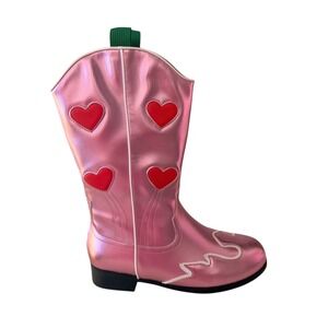 NEW Pink Metallic Red Heart Girls Size 3 Cowboy Boots Western Style Cowgirl